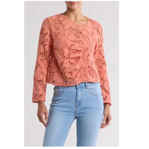 JOIE Leith Lace Cotton Top NEW Small DUSTY BLOOMING DAHLIA- Boho/ Cottage - Picture 1 of 11